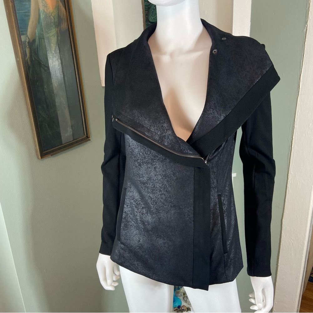 Two by Vince Camuto Ponte Knit Coated Moto Jacket XSmall Motorcycle Asymmetrical
